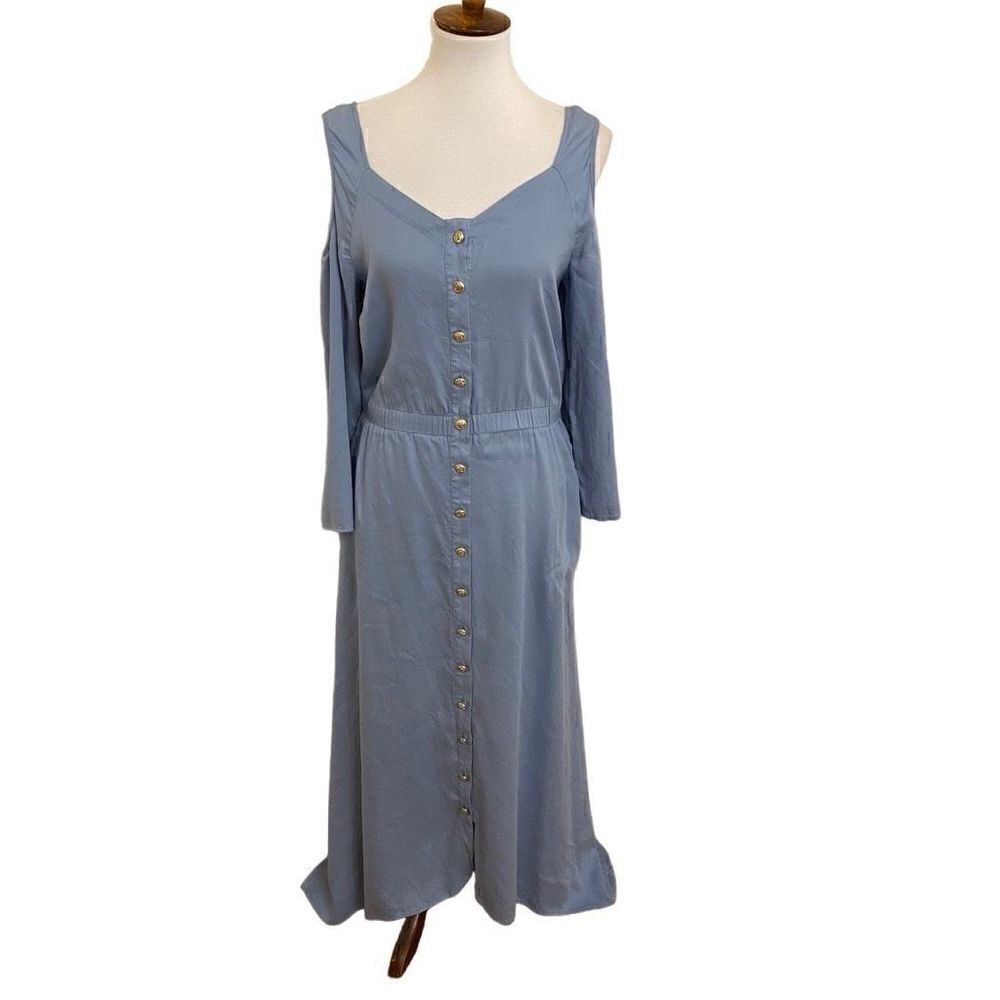 Soft Surroundings Bridgette Cold Shoulder
High Low Tencel Dress Blue Small Tall